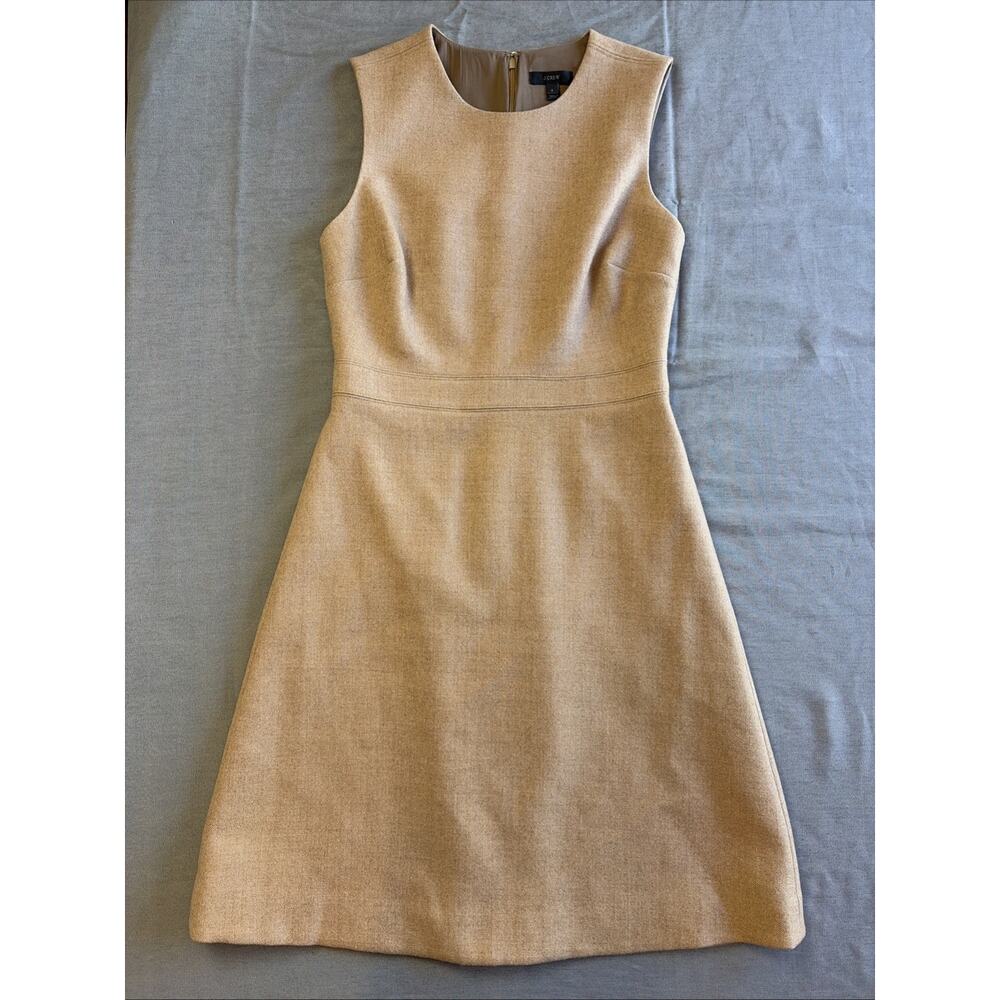J. CREW 100% Wool Sheath Dress Sleeveless Straight Knee Length Camel Tan 8